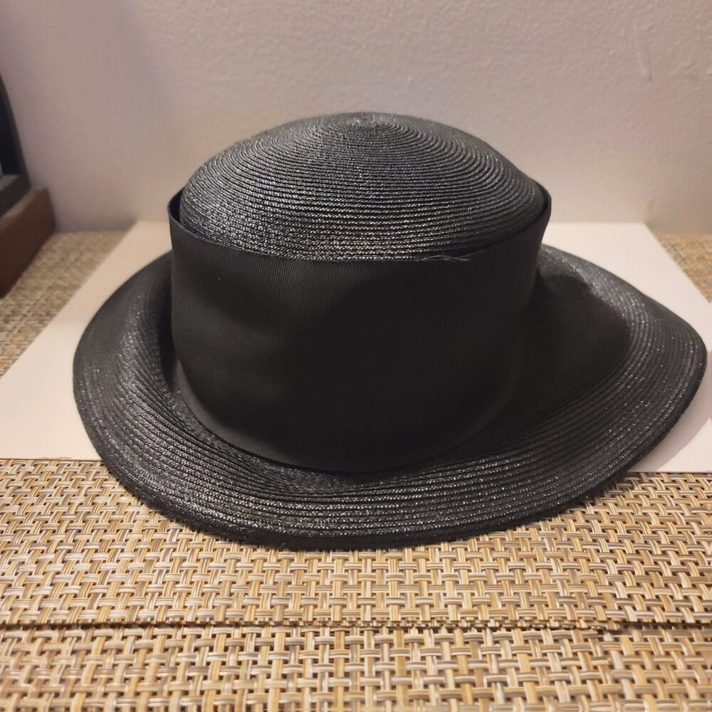 Vintage Original Roberta Bernays Black Straw Hat With Bow